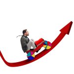 businessman driving uphill arrow to economic growth