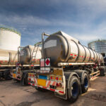 transportation truck dangerous chemical truck tank stainless is parked in the factory
