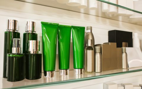 Different cosmetics in modern shop